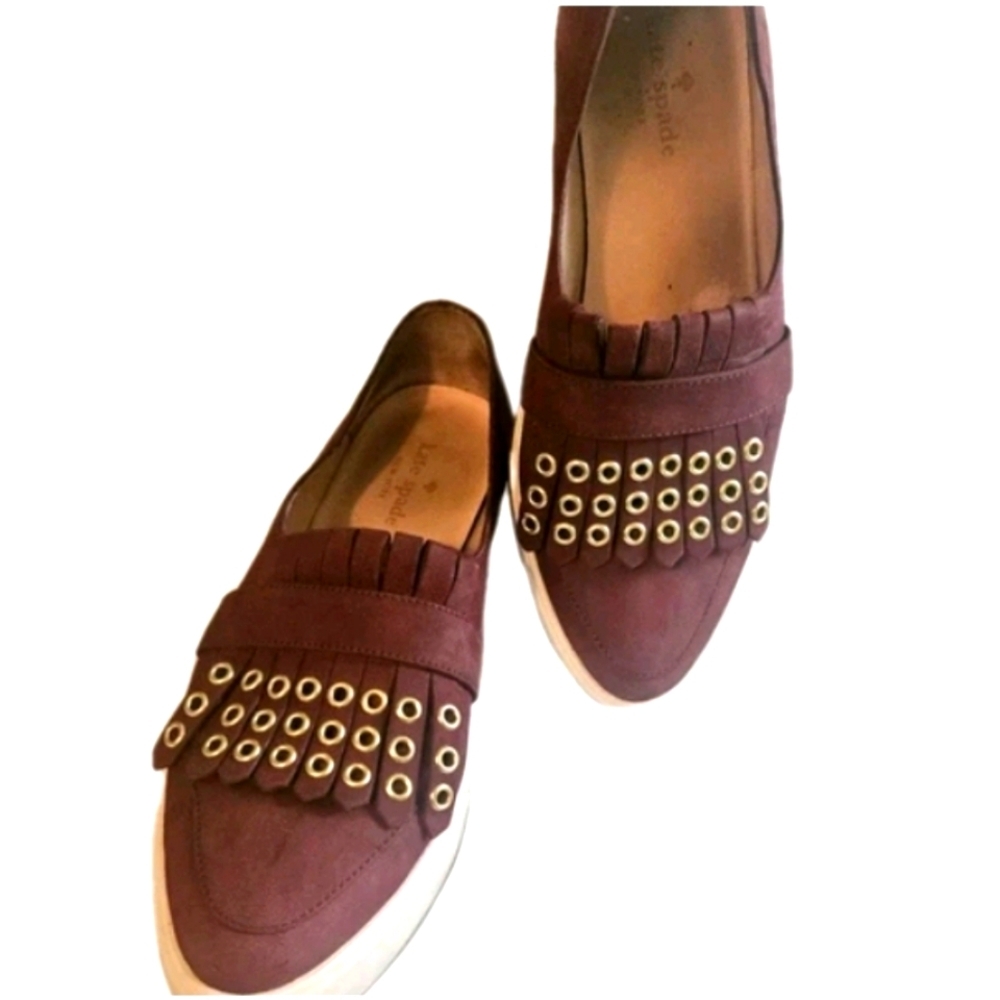 Kate Spade Burgundy Flats with Gold Accents